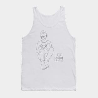 Line Drawing Women Read book Tank Top